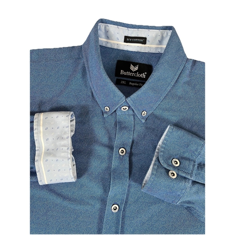 Buttercloth Icy Cotton Reg Fit Blue Button Dwn Stretch Flip Cuff Shirt Men's XXL